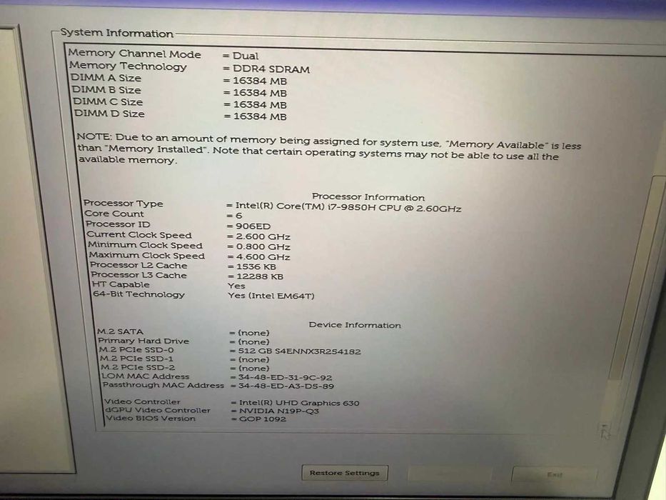 Laptop SH Dell Precision 7540 i7-9850H 64gb RAM SSD 512gb NVME WorkStation Quadro