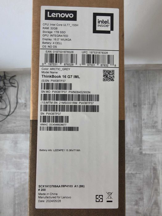 Lenovo ThinkBook 16 G7 IML | Ultra 7 | 32GB RAM | 1TB SSD | Sigilat. Garanție 2027!