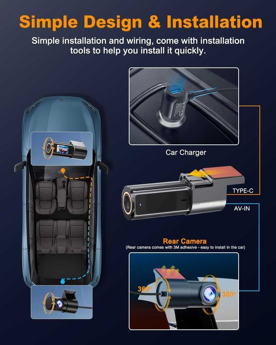 Видеорегистратор за автомобили, преден и заден, 5GHz ,WiFi