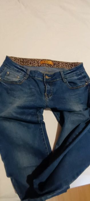 Blugi elastici sckiny sigaretta cu insertii leopard 44-46