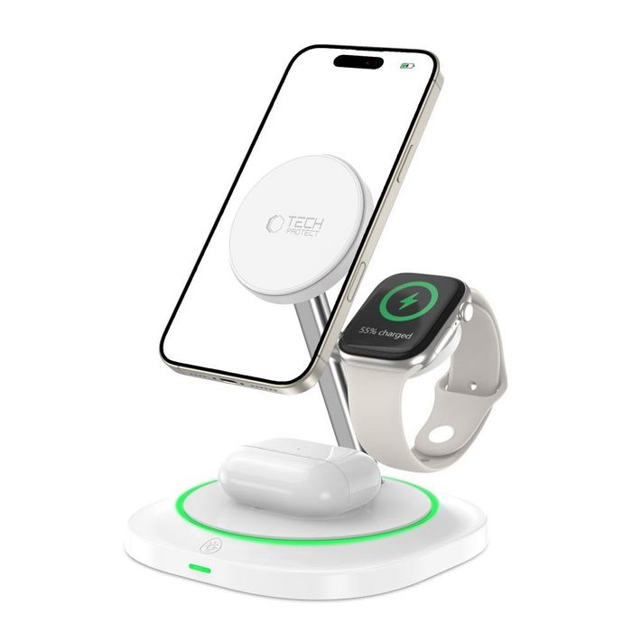 3в1 Магнитно Безжично Зарядно -Tech Protect QI15W-A46