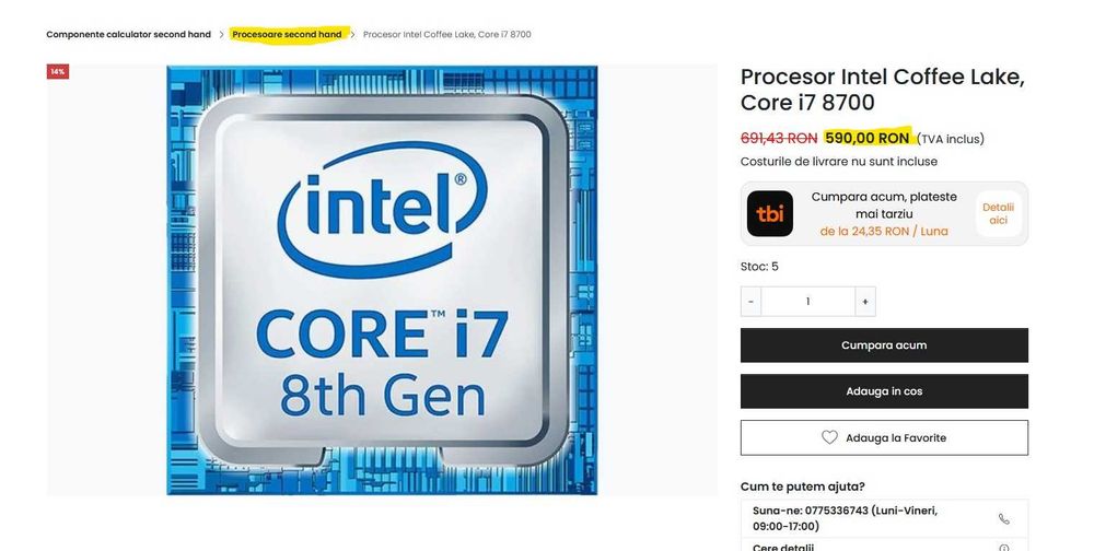 Procesor Intel I7 8700  + cooler