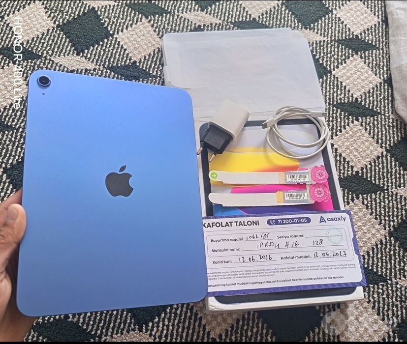Ipad a16 yangi 98 yomkost 128gb li 1yillik garantiya taloni bn berilad