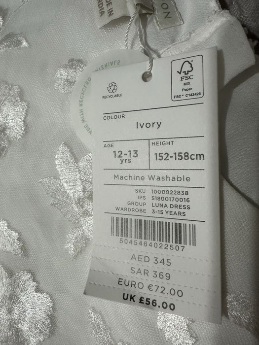Rochie Monsoon Luna brodată, ivory 12- 13 Ani
