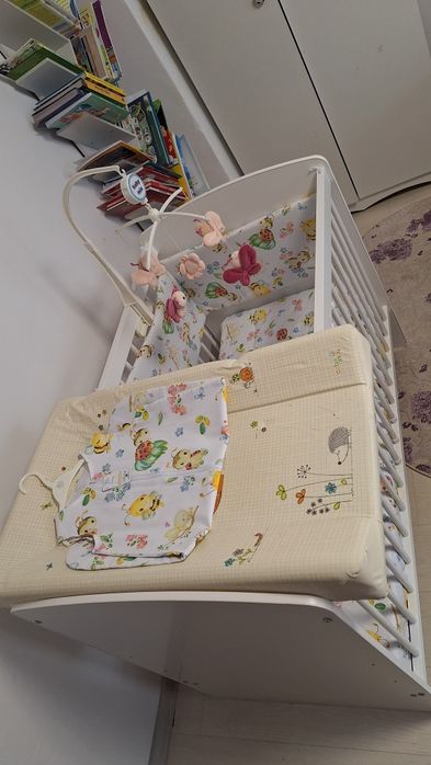 Patut bebe Set 3 piese Patut bebe Karolina II alb cu saltea cocos 120x