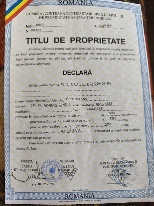 Teren extravilan Ocna Sibiului