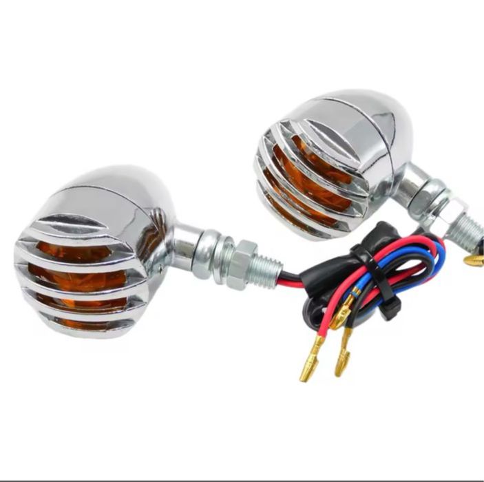 Semnalizari moto crom full metal cu grilaj chopper bobber cruiser etc