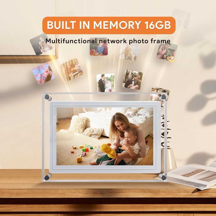 Стильная цифровая фоторамка 10 дюймов с корпусом из прозрачного акрила