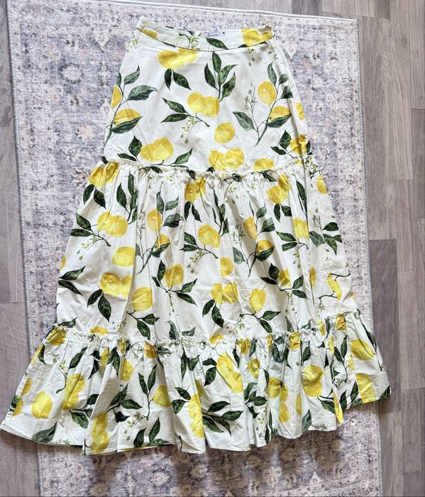 Fusta de vara cu imprimeu cu lamai