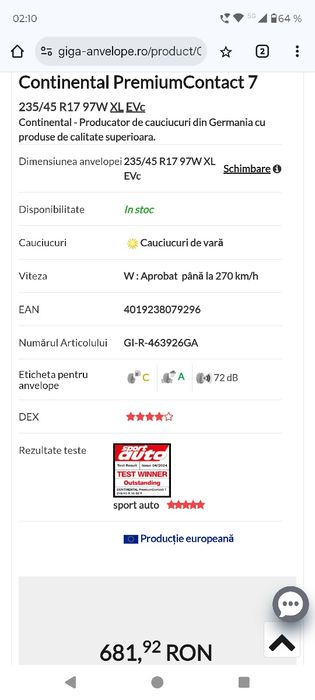Continental premium contact 7 235 45 17, 97w, XL, Evc, dor 2025, omologate pt electrice