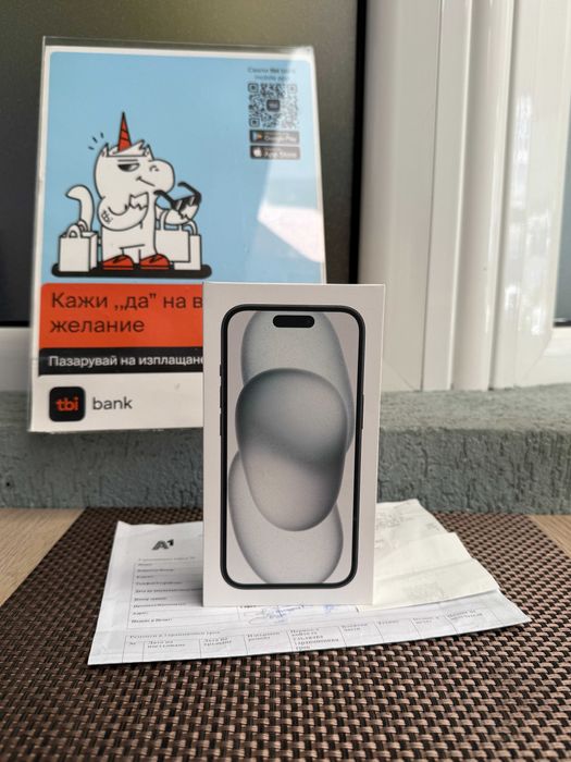 24М ГАР! НЕразпечатан! iPhone 15 Лизинг от 21€/мес Black черен 128gb