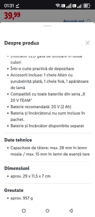 Parkside foarfeca electrica pe baterie 20V gradina vie pomi trandafiri
