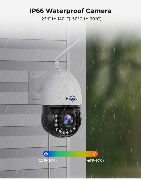 Безжична охранителна камераHiseeu 30Xоптично увеличение3MP PTZ 250фута