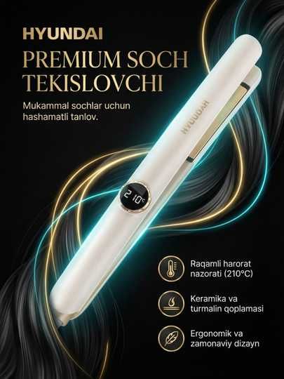 HYUNDAI  Soch uchun ployka va tekislagich 2-tasi-1 da, displeyli