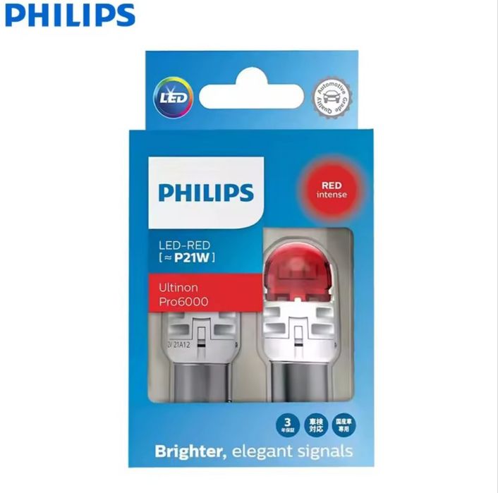 Bec auto Philips Ultinon Pro6000 LED P21W roșu BA15s, 12V, set 2 bucăți, RESIGILAT