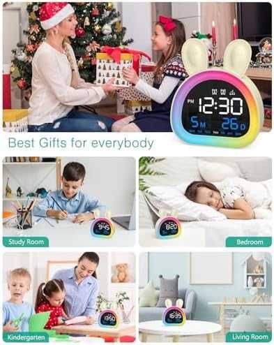 Нов Детски дигитален будилник с 2 аларми RGB светлина зайче лампа стая дете