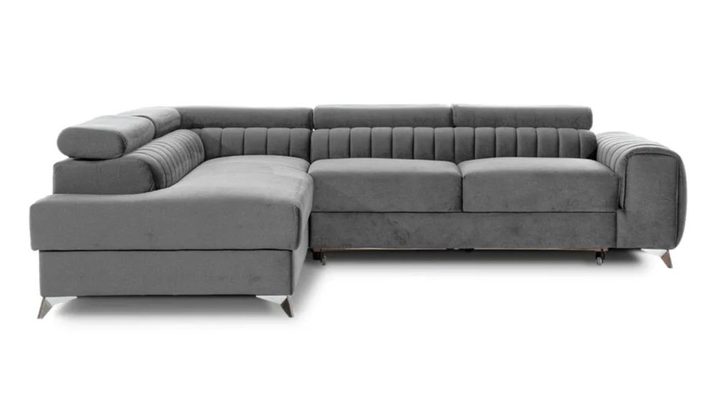 Ъглов разтегателен диван с ракла- цвят СИВ