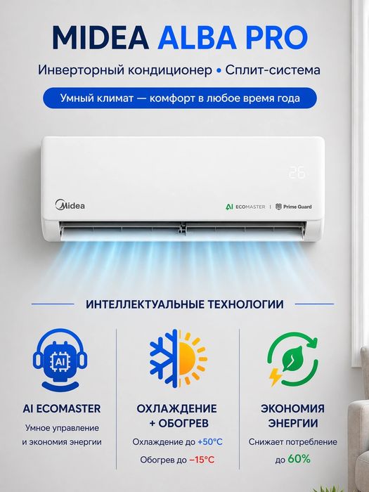 Кондиционер Midea Alba Pro Inverter 12 + WiFi+ИИ