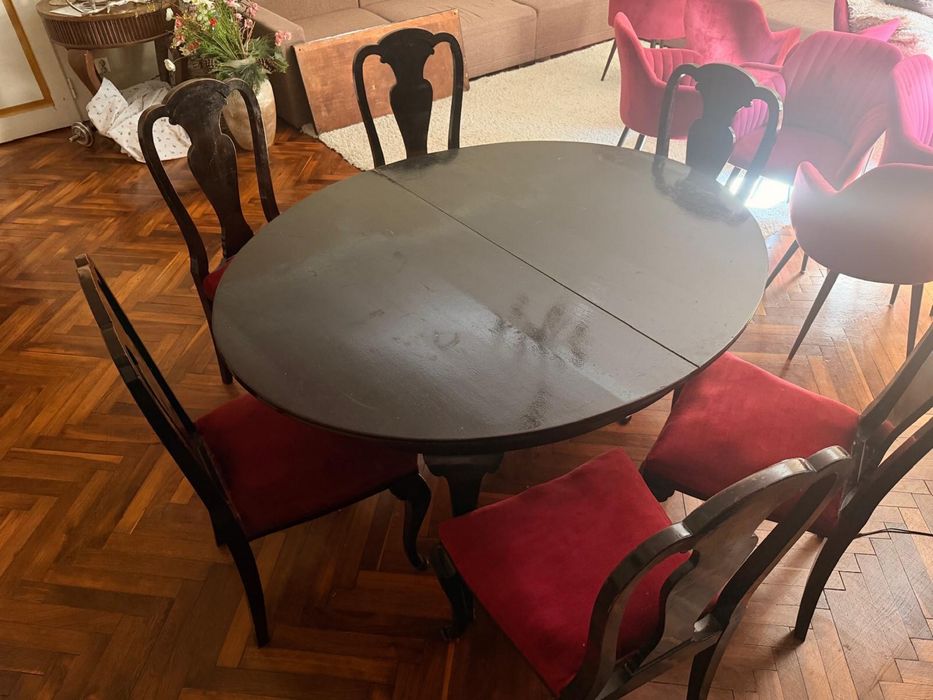 Masa de lemn extensibila + 6 scaune