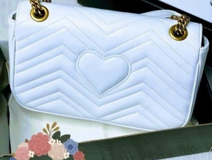 Geanta damă alb imaculat  model Marmont, saculet, etichetă