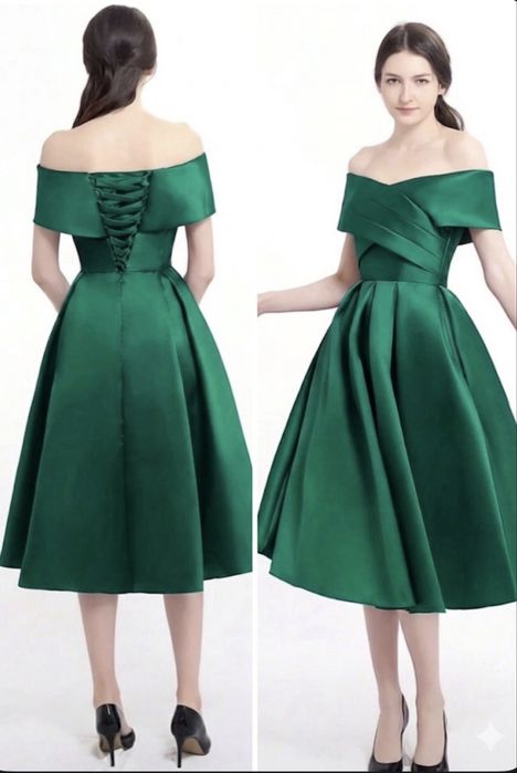 Rochie verde smarald, tafta, buzunare