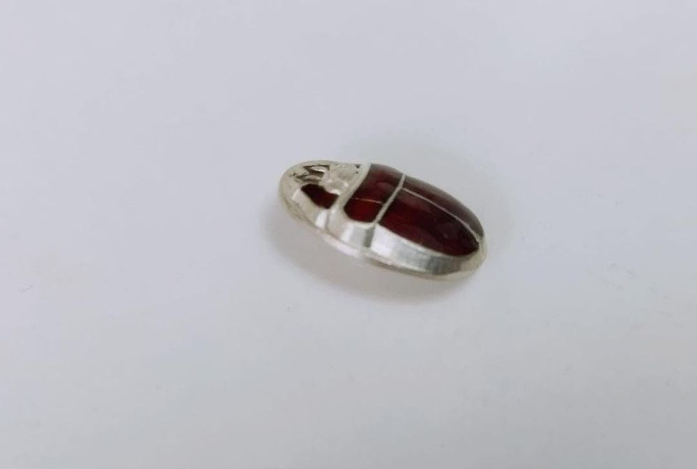 Vechi nasture argint 925 buton scarabeu cu email rosu Anglia