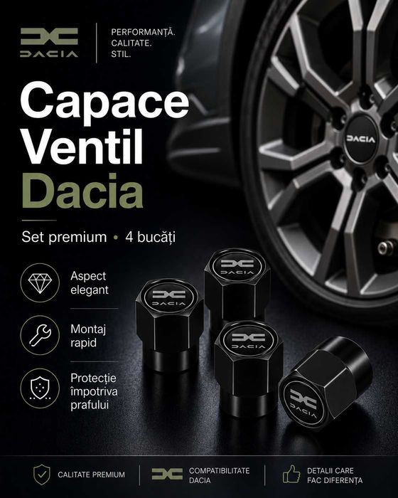 Set 4 capacele argintii valva / ventil roata Dacia