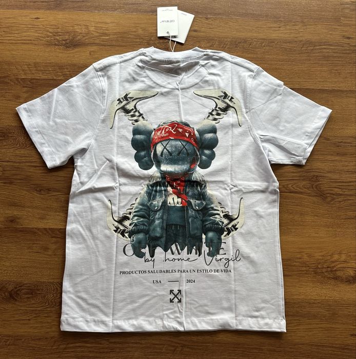 Мъжка,памучна,бяла тениска OFF White с голяма щампа на гърба