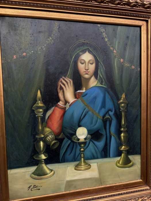 Superba pictura in ulei pe panza-semnata-Fecioara Maria-Franta