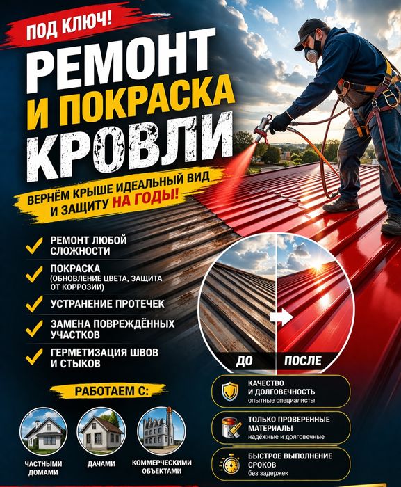 Ремонт, Покраска  и строительство крыш под ключ! Надёжно