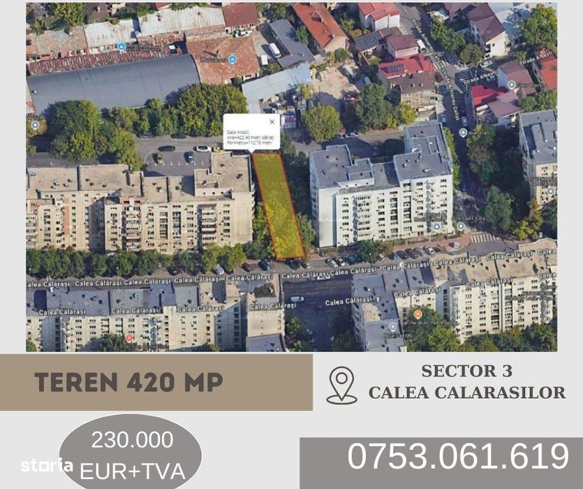 Teren Construibil 420 Mp  - Calea Calarasilor ~ Sector 3