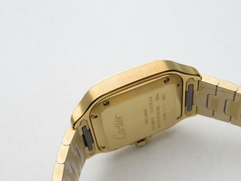 Cartier Santos de Cartier 35mm дамски - жълто злато, диаманти, бял циферблат - QC снимки