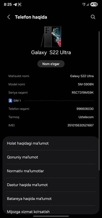 Samsung S 22 ultra 12/256
