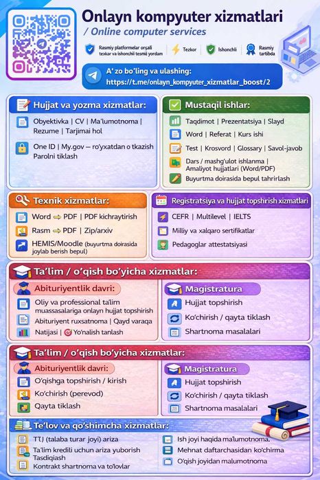 Onlayn kompyuter xizmatlar: Mustaqil ish, kurs ishi, taqdimot ...