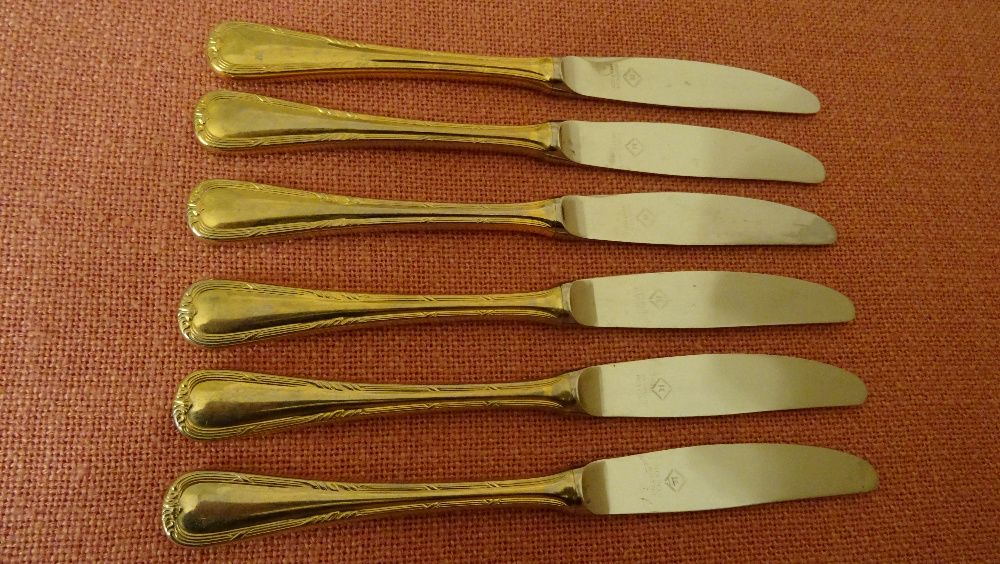 Solingen KUPPELS BESTECK , 
23/24 KARAT - 6 бр ножове с позлата