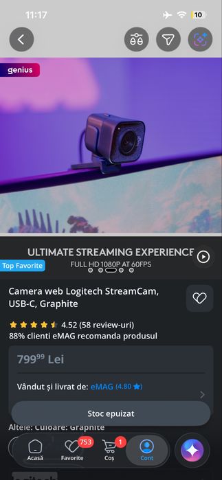 Webcam Logitech StreamCam cu microfon