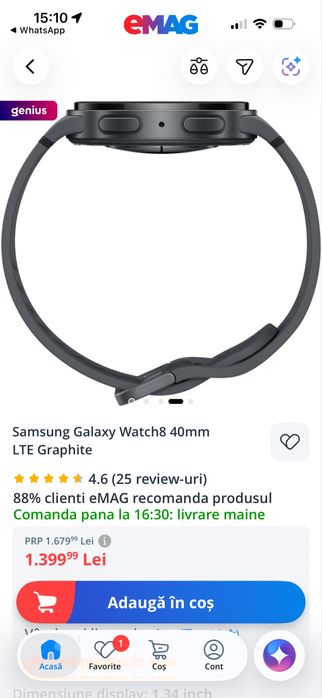 Ceas samsung galaxy watch8 40 mm lte graphite