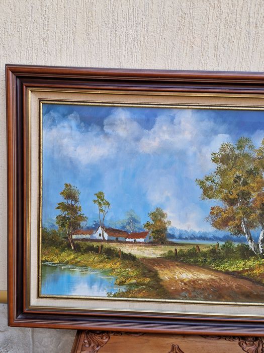 Прекрасна голяма антикварна холандска картина масло върху платно