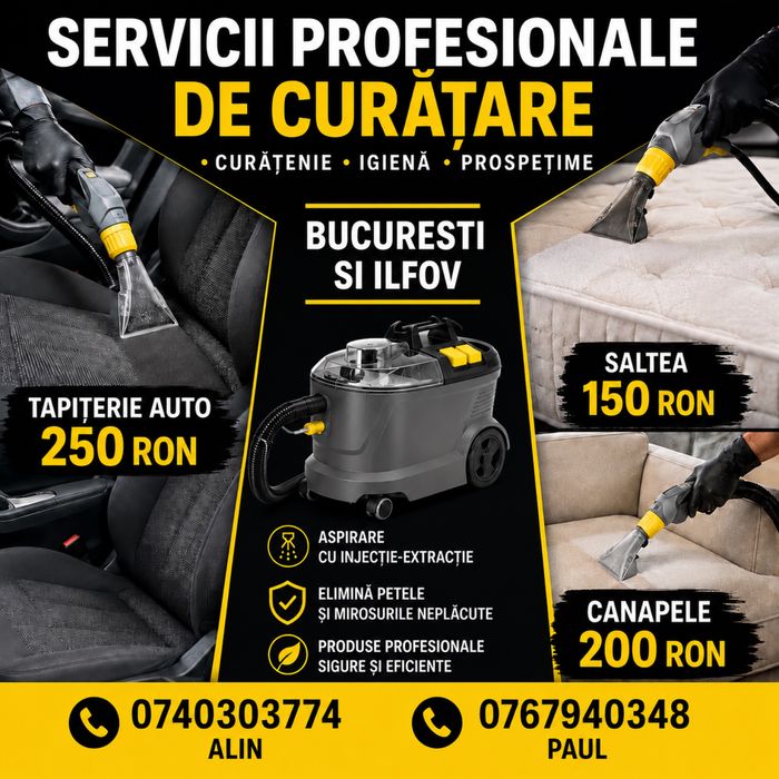 Curatare si igienizare injectie-extractie tapiterii auto saltele canapele Bucuresti-Ilfov