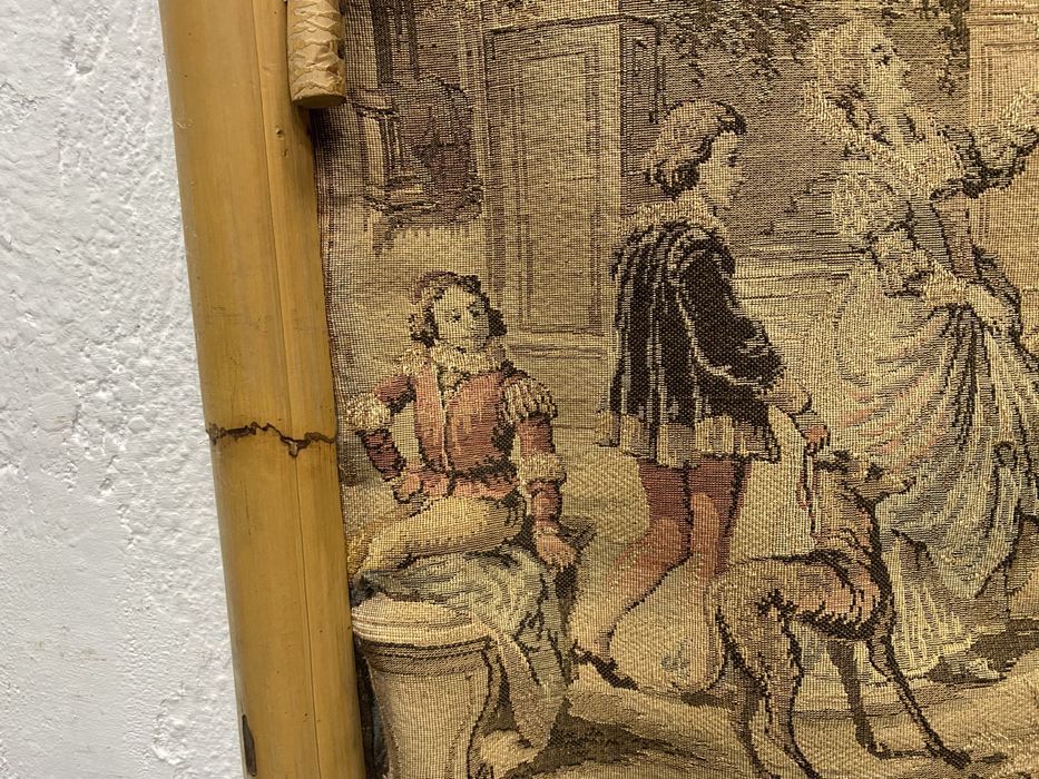 Стар френски гоблен с рамка от бамбук 140/60 см