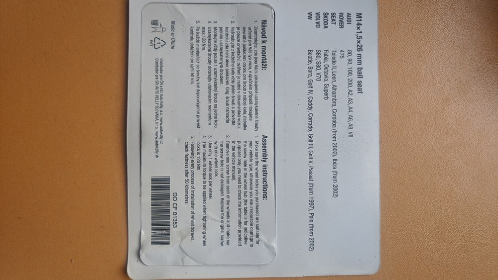 Болтовe за гуми  за Audi Rover Seat Volvo  vw Шкода  M14x1,50x26 CA