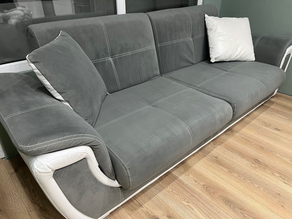 Разтегателно клик-клак канапе , сив + бяла кожа Принцес ||