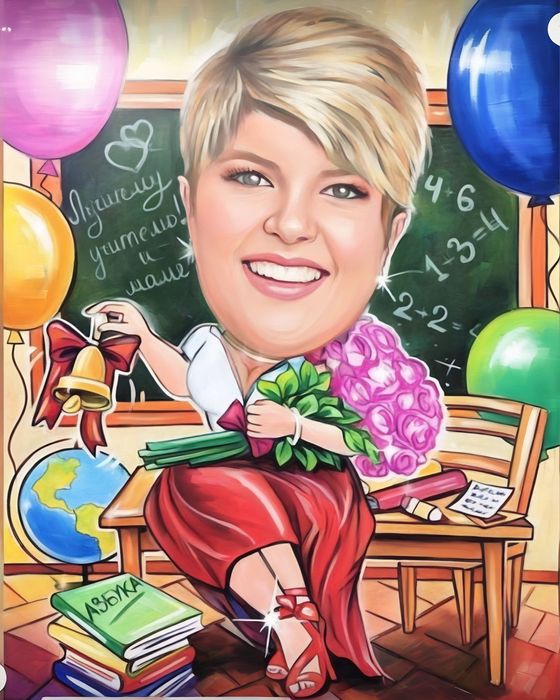 Забавна дигитална карикатура за учител – уникален подарък с рамка