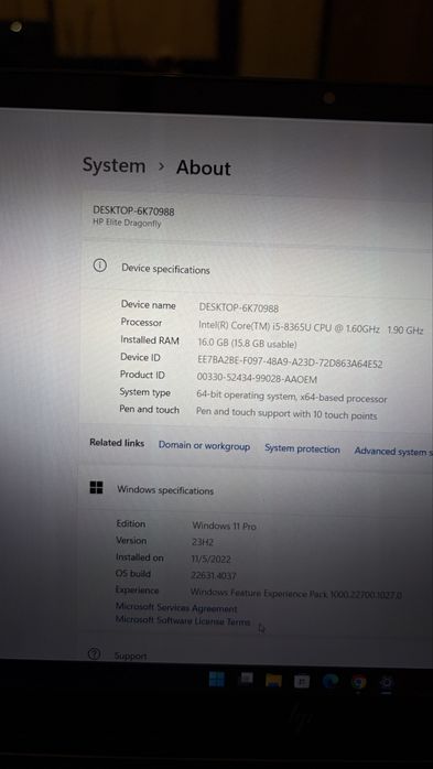 HP Elitebook Dragonfly - 13inch, touchscreen