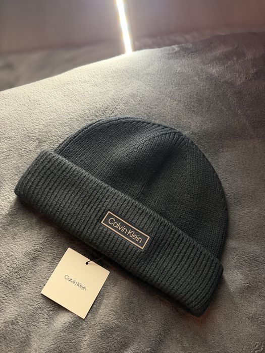 Calvin Klein patch chunky rib docker caciula unisex lana neagra noua