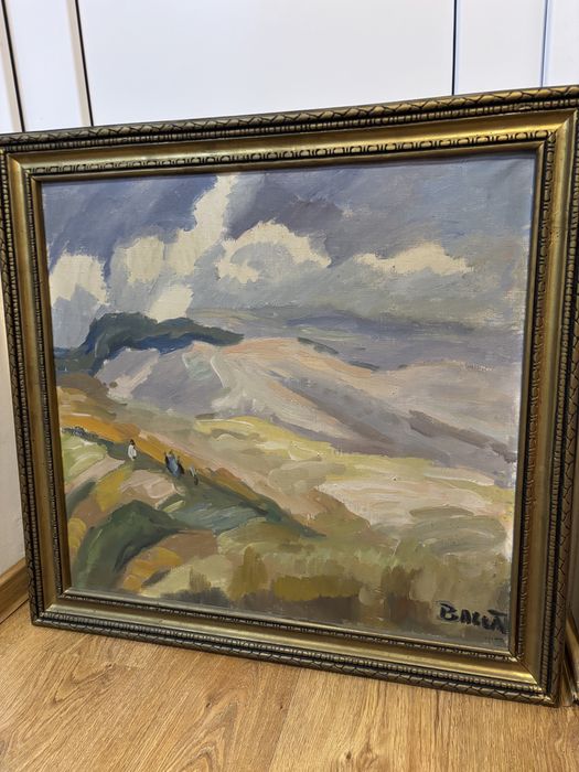 Tablou ulei pe pânză – peisaj montan – ramă lemn masiv – semnat