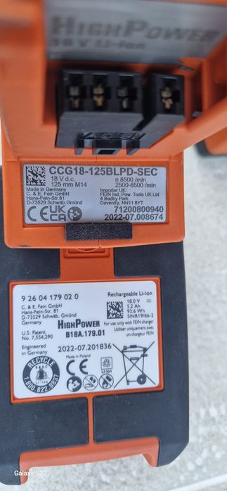 Fein polizor unghiular pe acumulator