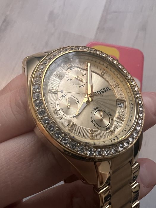 Ceas Fossil Decker , auriu , pietre, analog-digital