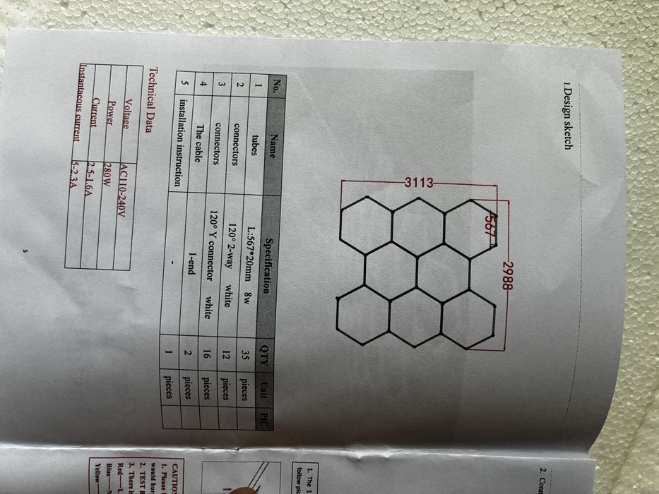 Sistem iluminat LED Hexagon (Honeycomb) 280W – Nou, complet, 35 tuburi