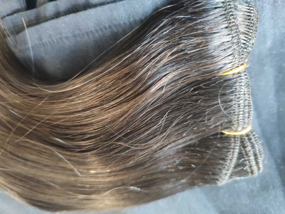 Естествена коса на цяла треса/екстеншъни, 100г/55см, омбре, тъмно руса